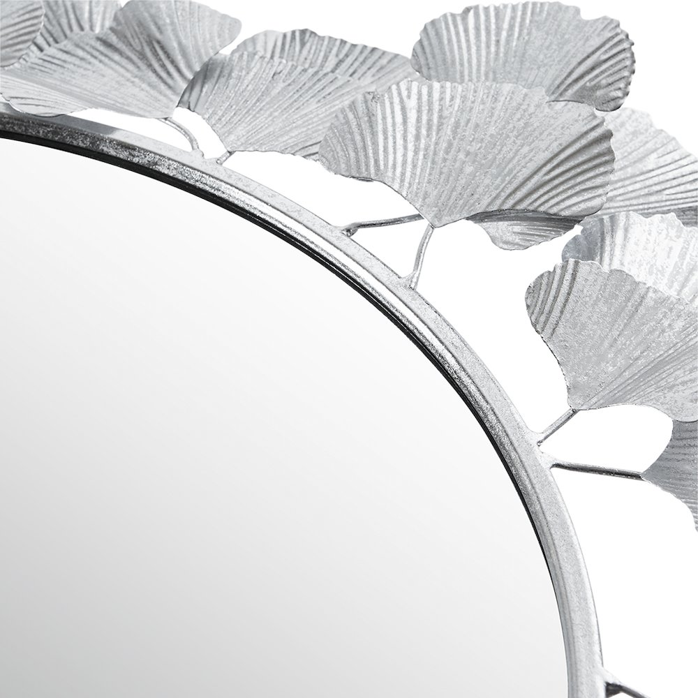 Eden Gingko Leaf Round Wall Mirror 30.5”, Silver color. Picture 5