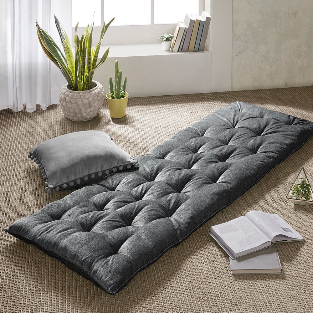 Edelia Poly Chenille Lounge Floor Pillow Cushion in Charcoal. Picture 4