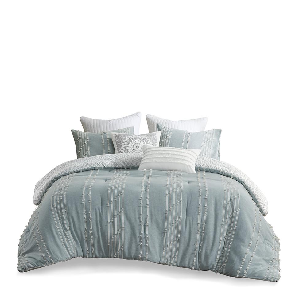 Kara 3 Piece Cotton Jacquard Comforter Set, Aqua color. Picture 5