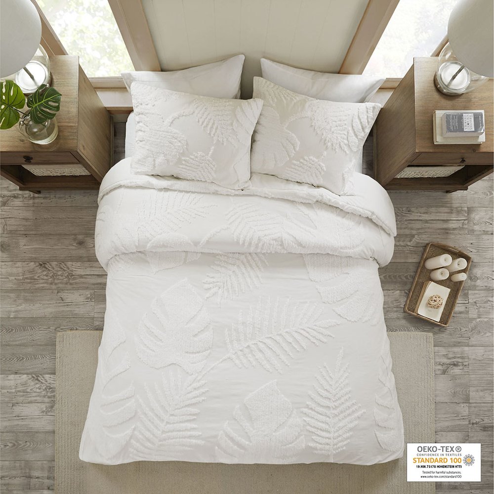 3 Piece Tufted Cotton Chenille Palm Duvet Cover Set. Picture 4