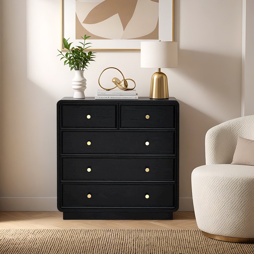 Deco 5 Drawer Dresser, Black Satin color. Picture 5