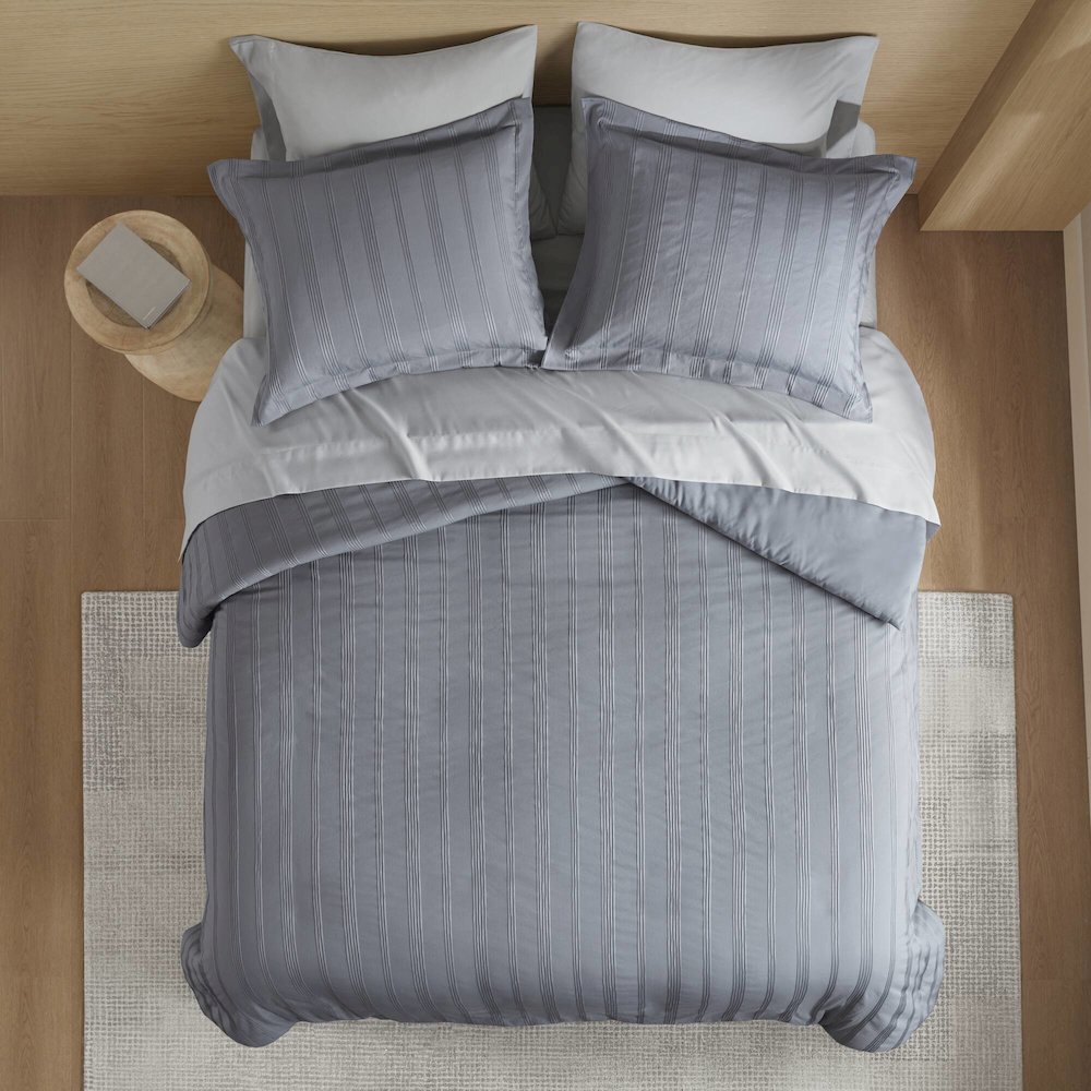 Logan Woven Striped Duvet Set, Blue/Grey color. Picture 3