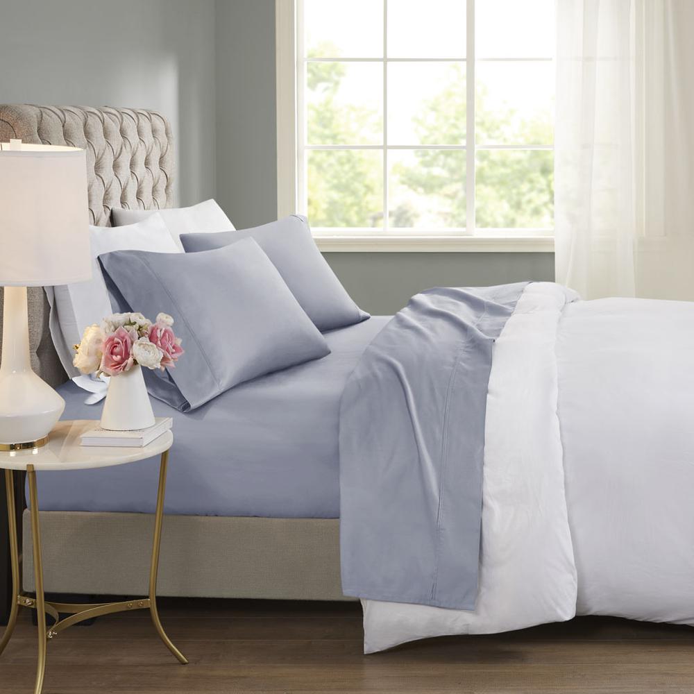 600 Thread Count Cooling Cotton Blend 4 PC Sheet Set, Blue color. Picture 4