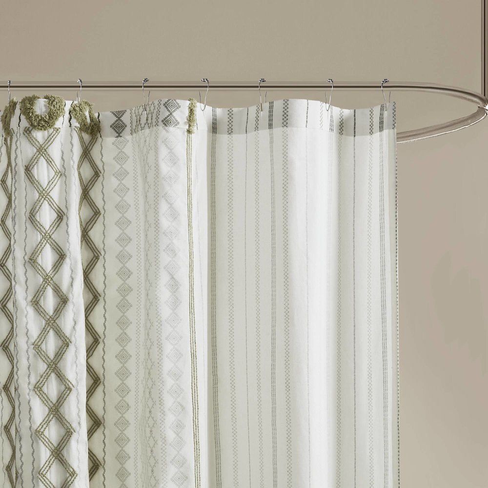 Imani Cotton Printed Shower Curtain with Chenille. Picture 4