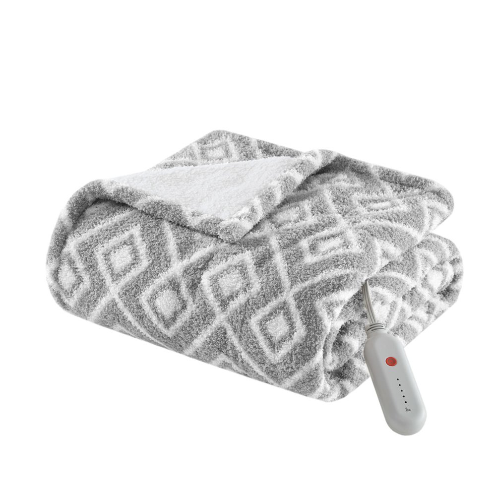 Amira Dream Soft Heated Throw in Grey Geo. Picture 1