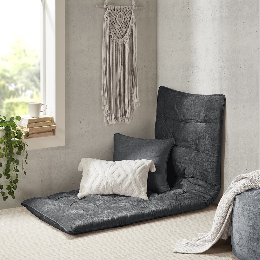 Edelia Poly Chenille Lounge Floor Pillow Cushion in Charcoal. Picture 1