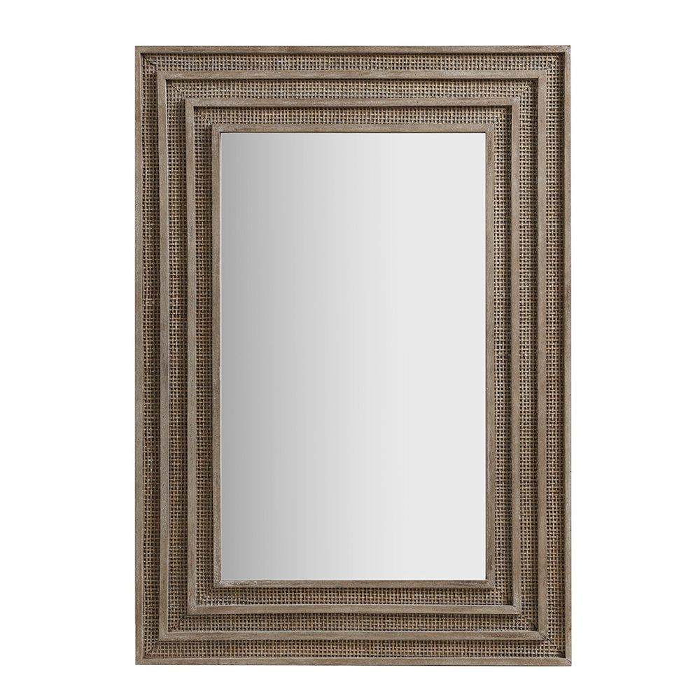Honey Rectangular Wood and Rattan Wall Mirror. Picture 1