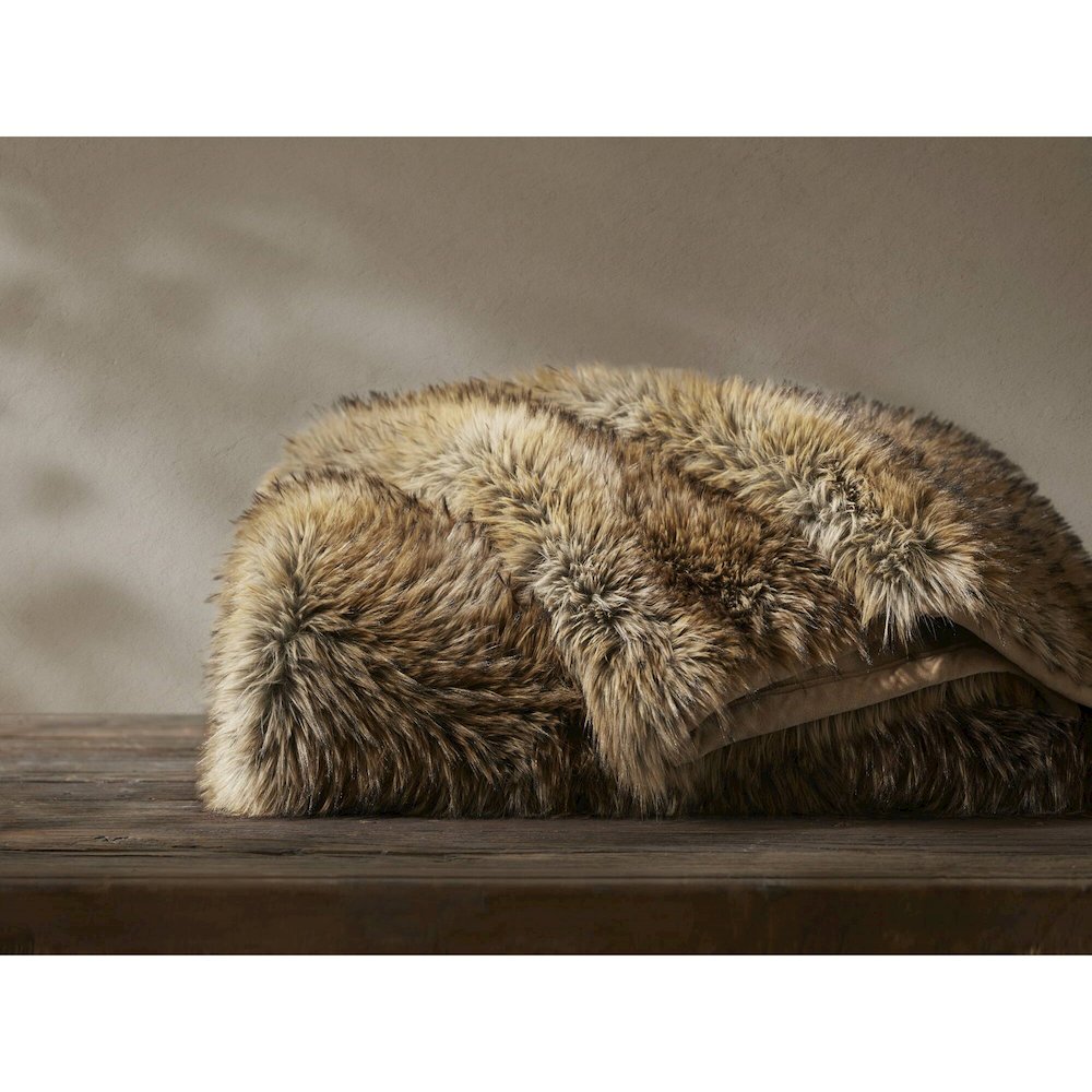 Botswana Animal Faux Fur Throw Blanket, Bobcat color. Picture 2