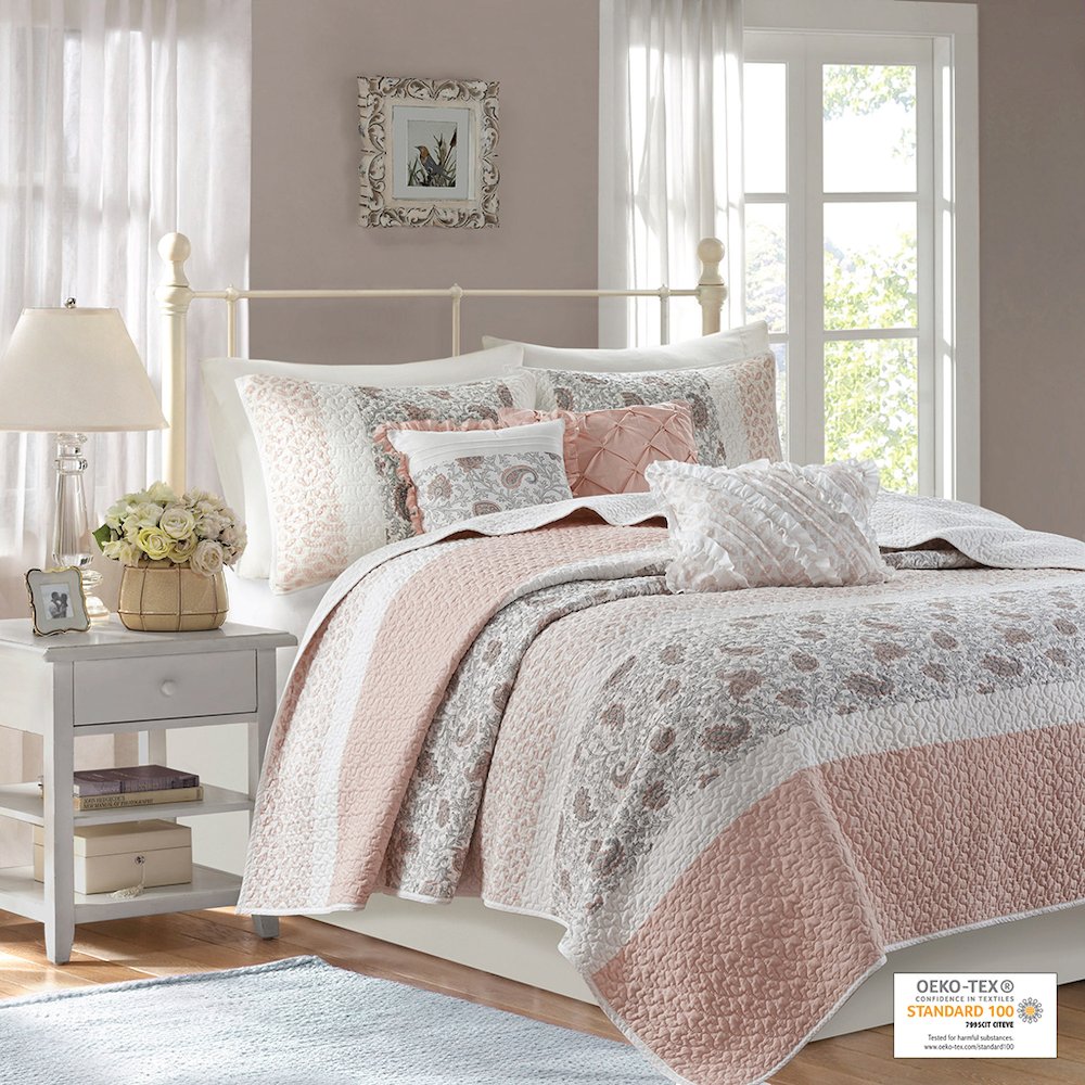 6 Piece Cotton Percale Quilt Set with Throw Pillows. Picture 4