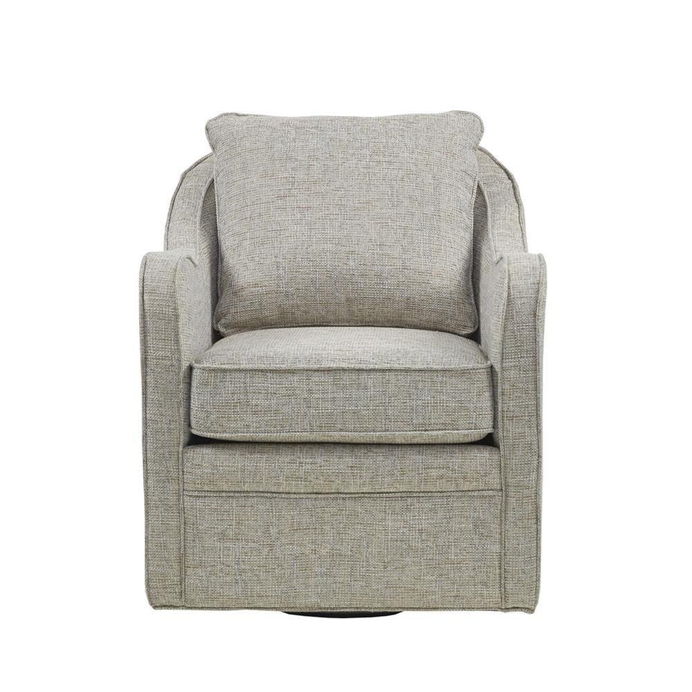 Gray Oversized Swivel Chair, Wide Armchair Solid Wood Frame Upholstered Seat. Picture 4