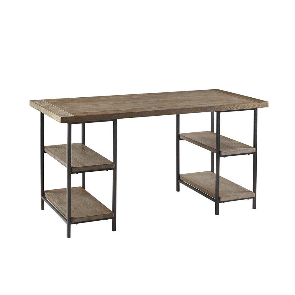 Rustic Office Desk with Storage, Computer Desk with 4 Storage Shelves. Picture 1