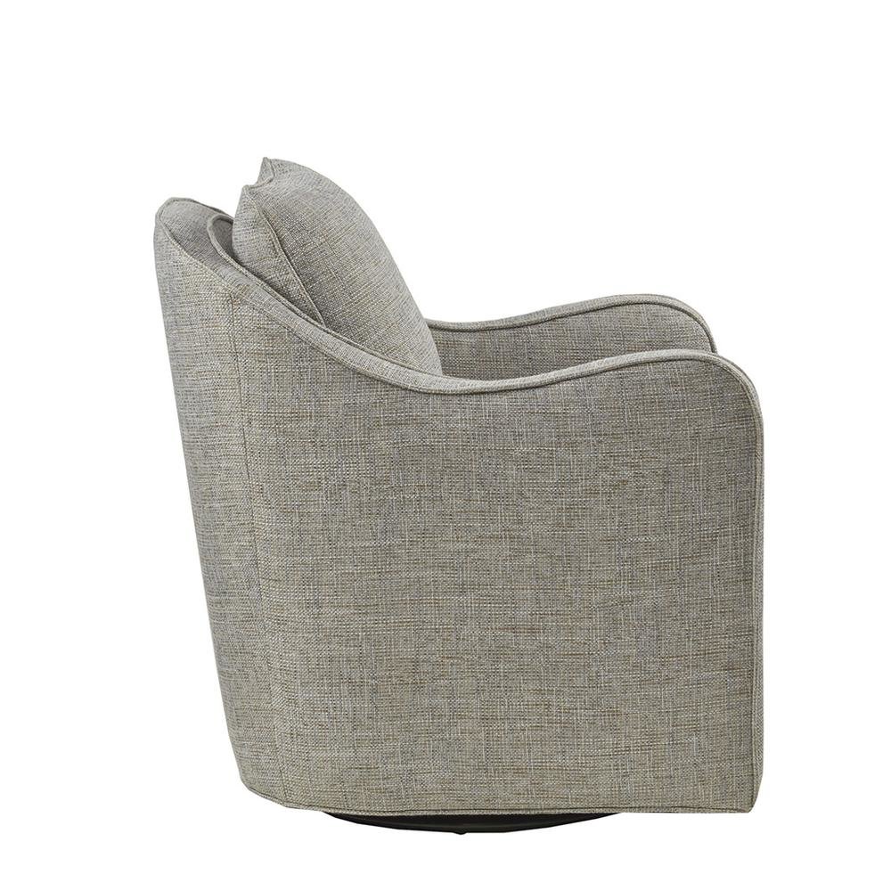 Gray Oversized Swivel Chair, Wide Armchair Solid Wood Frame Upholstered Seat. Picture 6