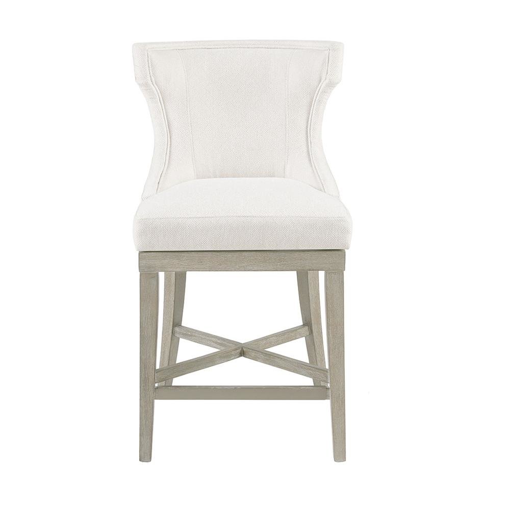 Swivel Beige Bar Height Stool, Upholstered Wingback Counter Height Chair. Picture 1