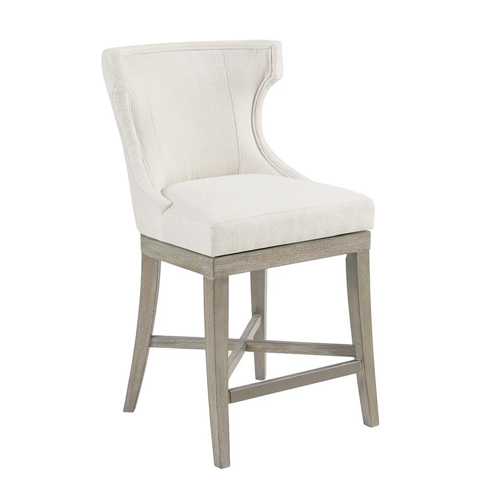 Swivel Beige Bar Height Stool, Upholstered Wingback Counter Height Chair. Picture 4