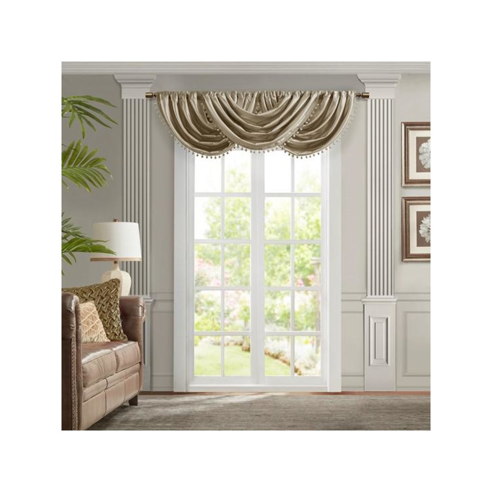 100% Polyester Avignon antique satin Waterfall Single Valance Champagne 38x46". Picture 1