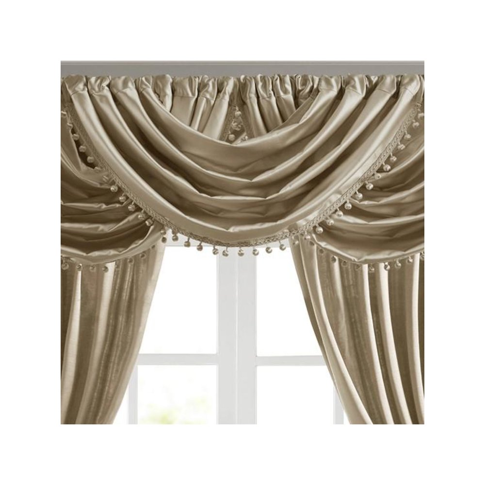 100% Polyester Avignon antique satin Waterfall Single Valance Champagne 38x46". Picture 3