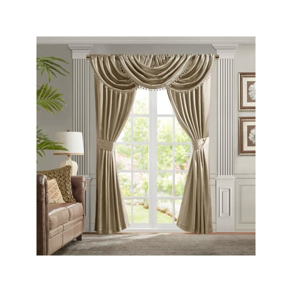 100% Polyester Avignon antique satin Waterfall Single Valance Champagne 38x46". Picture 2