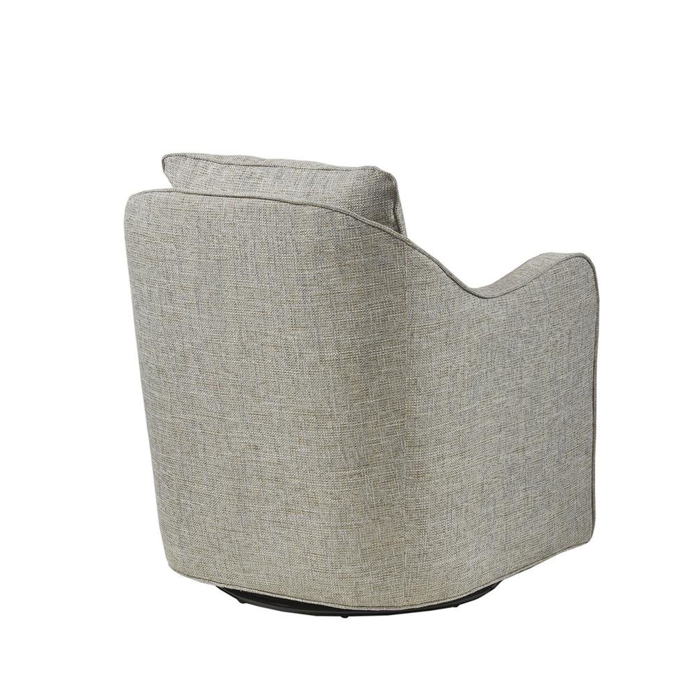 Gray Oversized Swivel Chair, Wide Armchair Solid Wood Frame Upholstered Seat. Picture 8