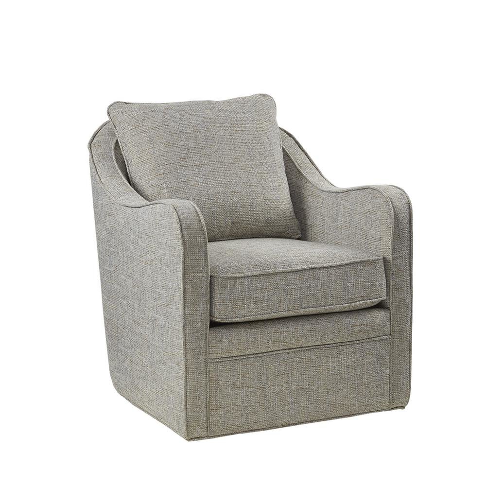 Gray Oversized Swivel Chair, Wide Armchair Solid Wood Frame Upholstered Seat. Picture 1