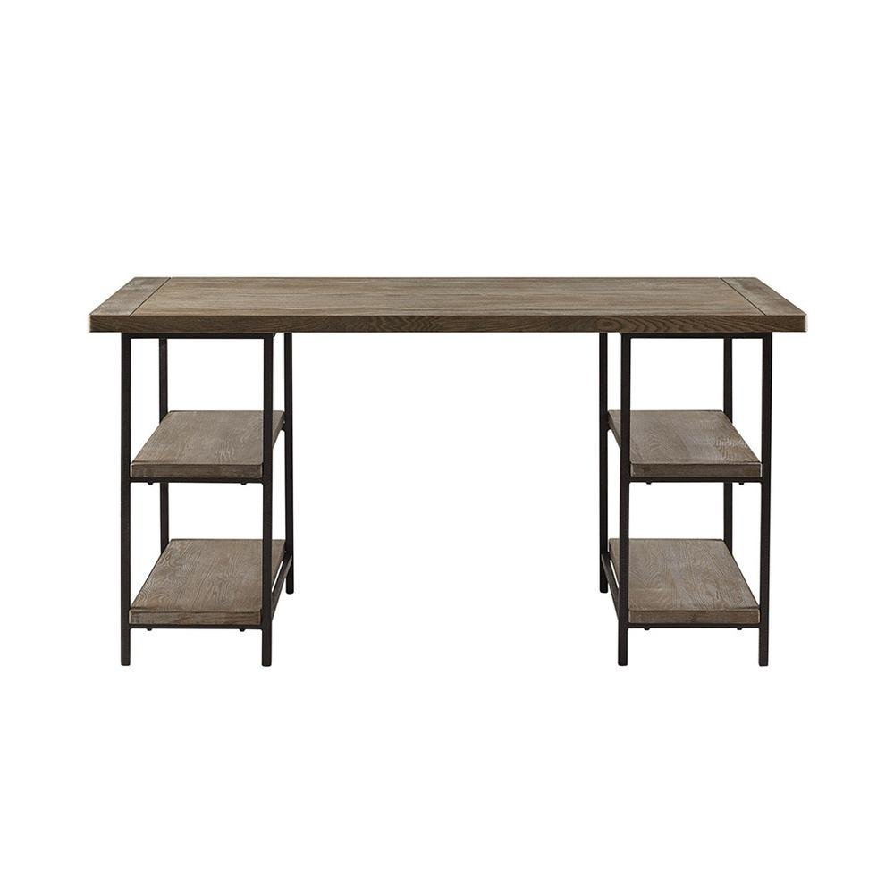 Rustic Office Desk with Storage, Computer Desk with 4 Storage Shelves. Picture 4
