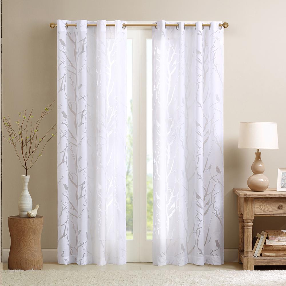 Grommet Top Sheer Bird on Branches Burnout Window Curtain. Picture 4