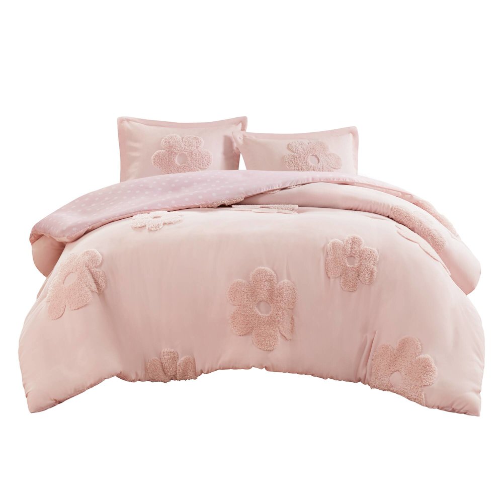 Floral Reversible Tufted Chenille Duvet Cover Set. Picture 1