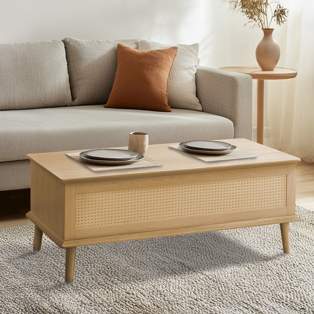 Rattan Lift-Top Coffee Table with Storage. Picture 5