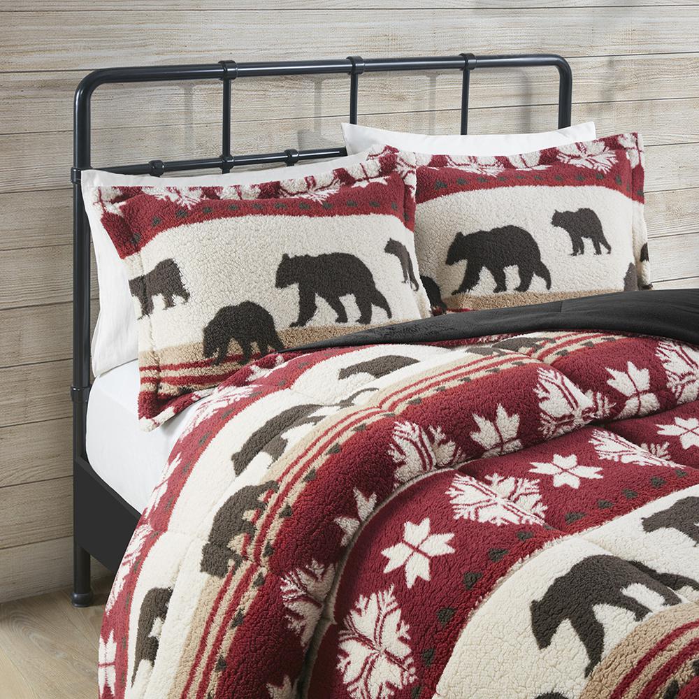 Tunbridge Print Sherpa Comforter Set, Red/Black color. Picture 1