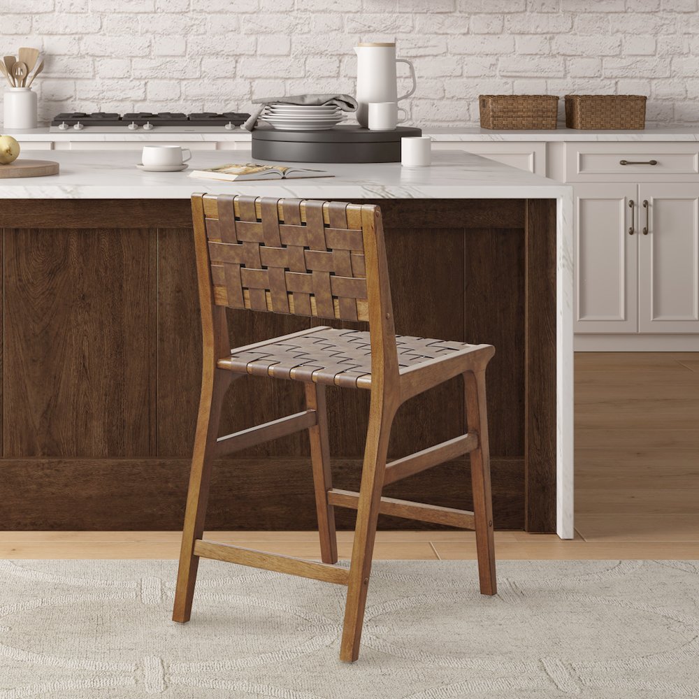 Faux Leather Woven Counter Stool 24"H. Picture 4