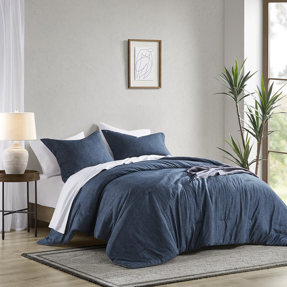 Camden Chambray Print Solid Comforter Set, Navy color. Picture 4
