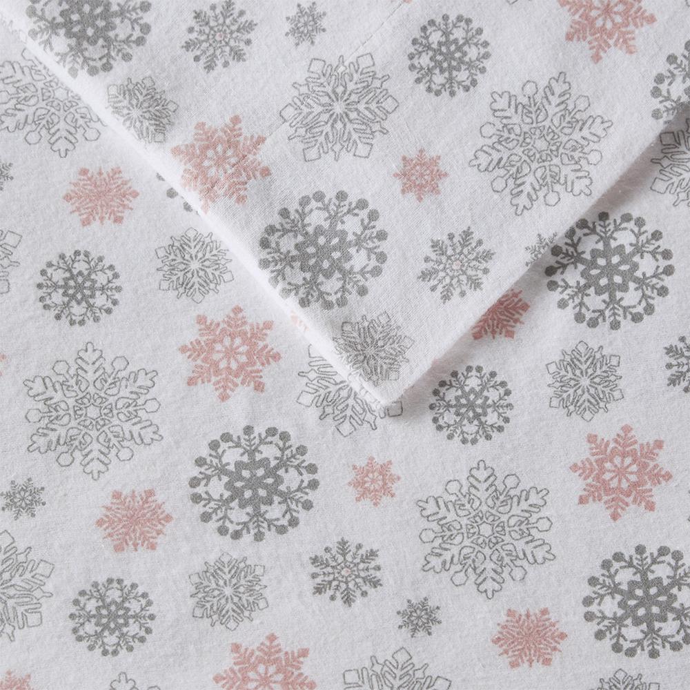 Cozy Flannel Printed Sheet Set, Pink/Grey Snowflakes color. Picture 5