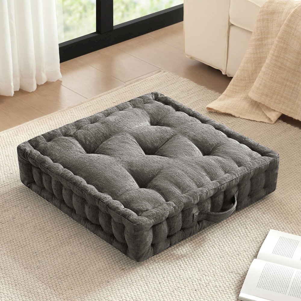 Azza Poly Chenille Square Floor Pillow Cushion. Picture 1