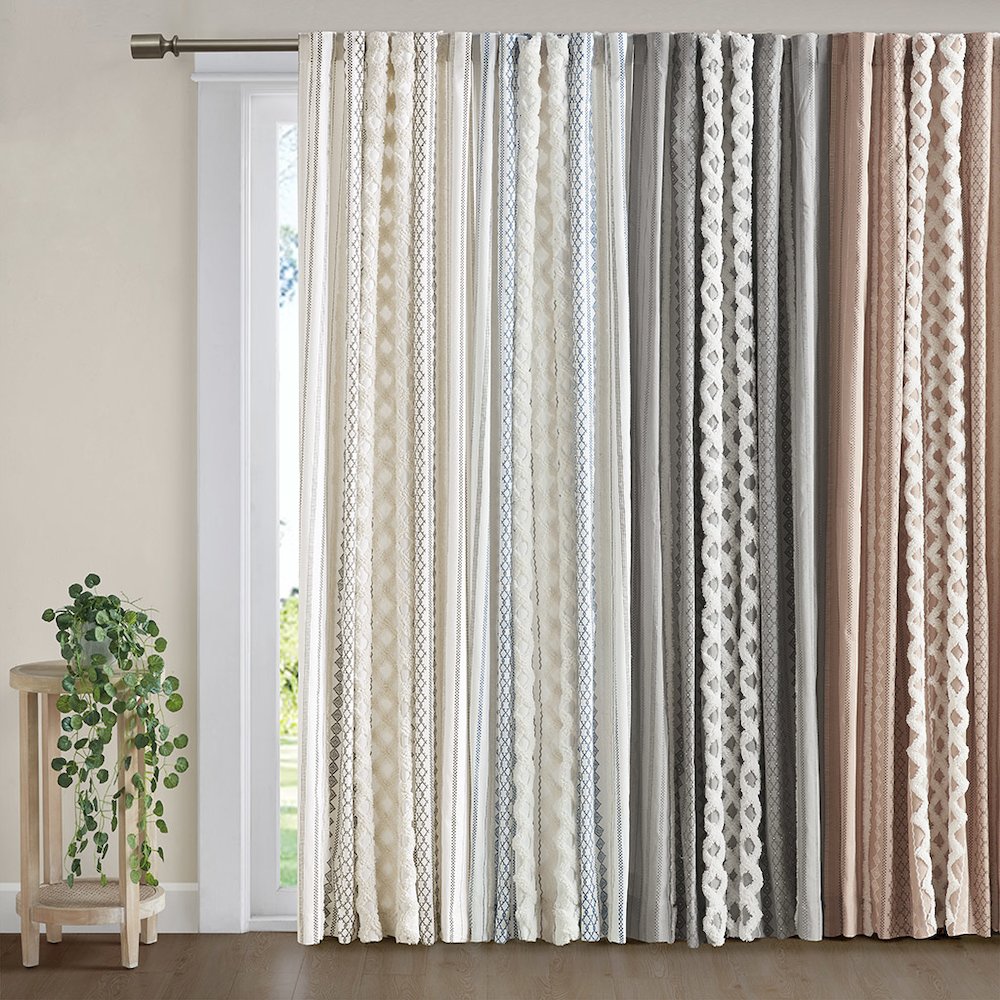 Cotton Printed Curtain Panel with Chenille Stripe and Lining. Picture 3