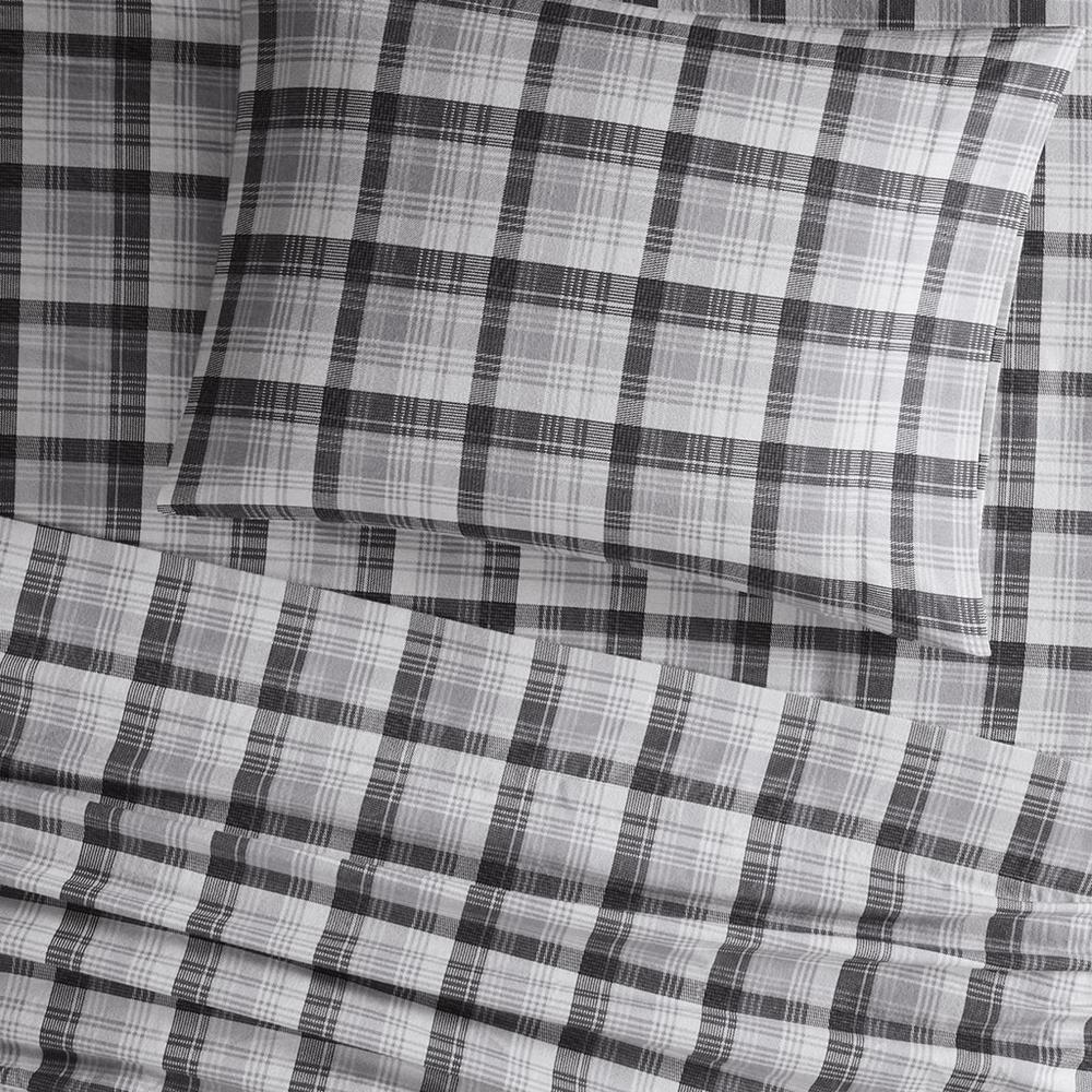 Flannel Sheet Set, Grey Plaid color. Picture 2