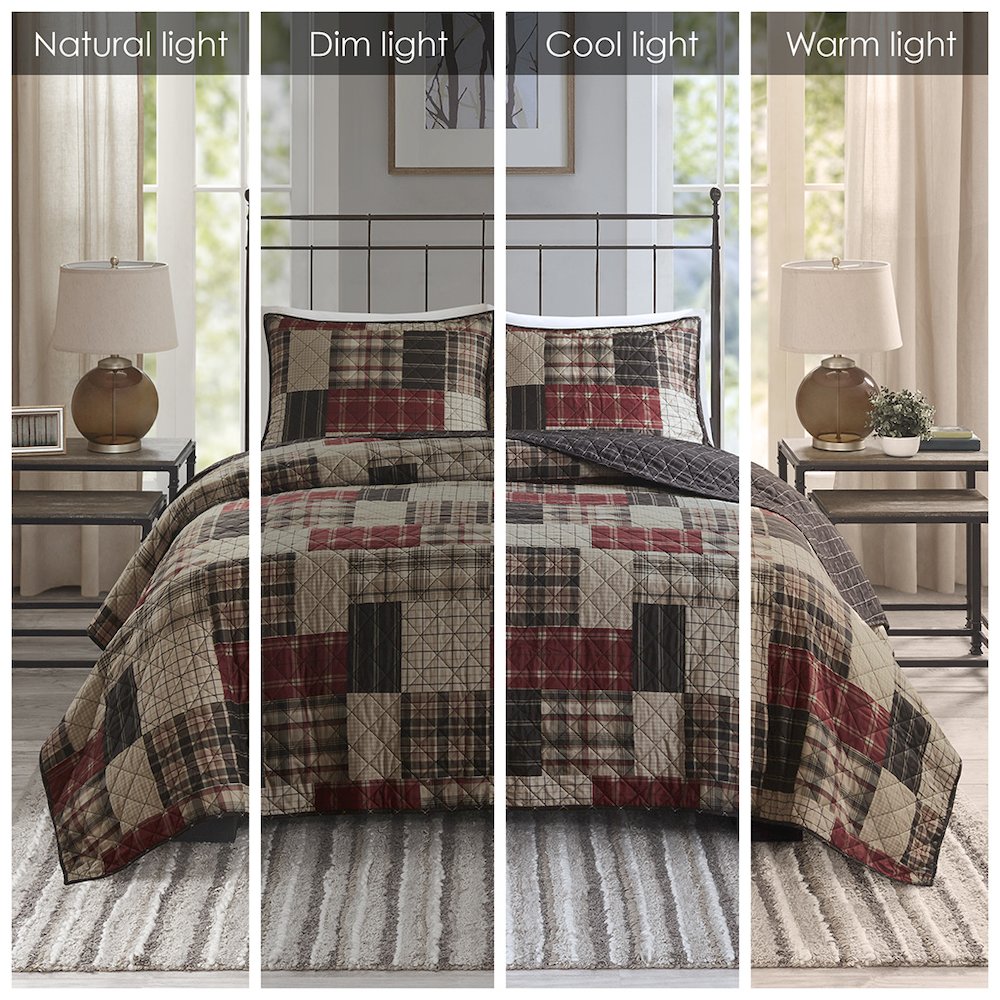 Timber 3 Piece Reversible Printed Quilt Set, Red/Black color. Picture 4