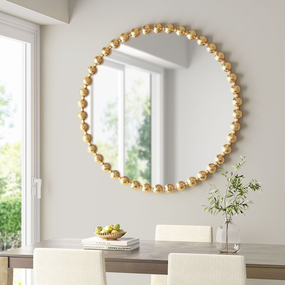 Beaded Round Wall Mirror 36"D. Picture 2