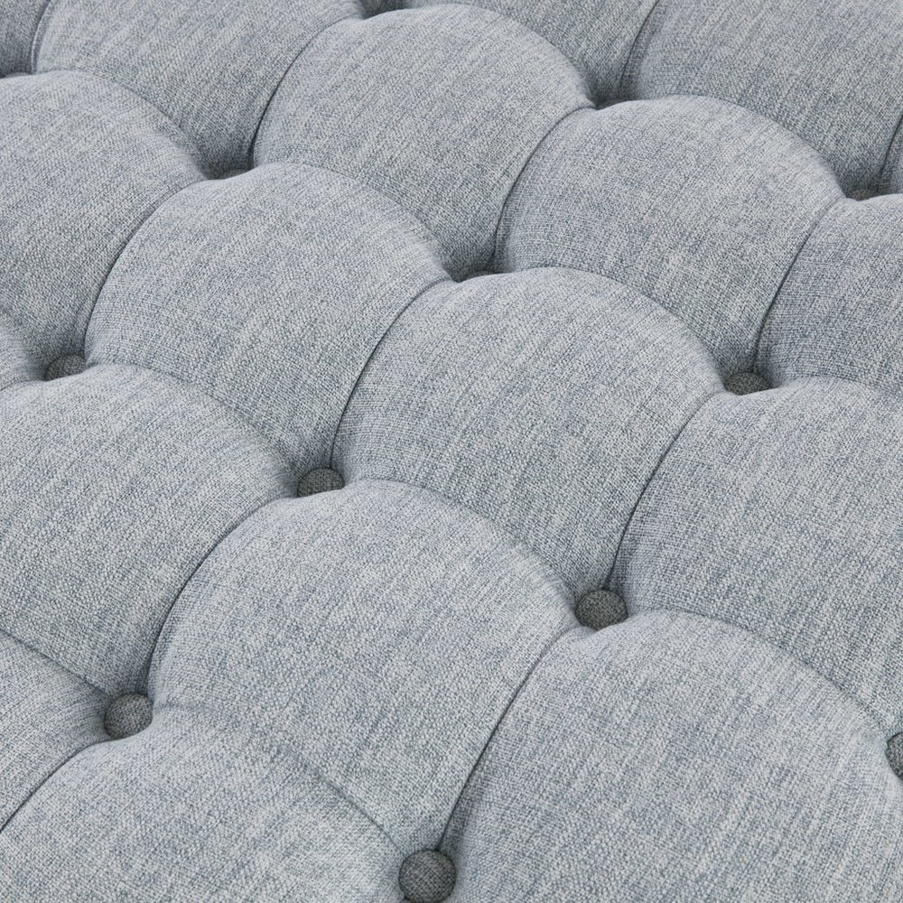 Terri Skirted Tufted 32" Round Ottoman, Light Blue color. Picture 3