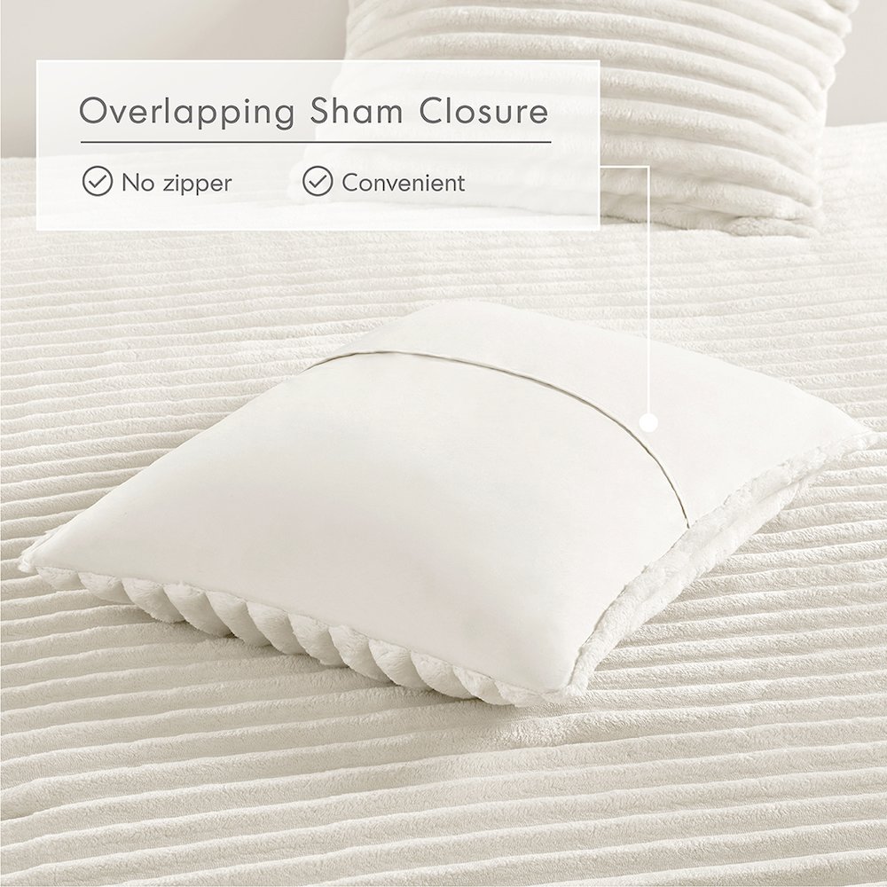 Avril Fluffy Ribbed Plush Comforter Set, Ivory color. Picture 4