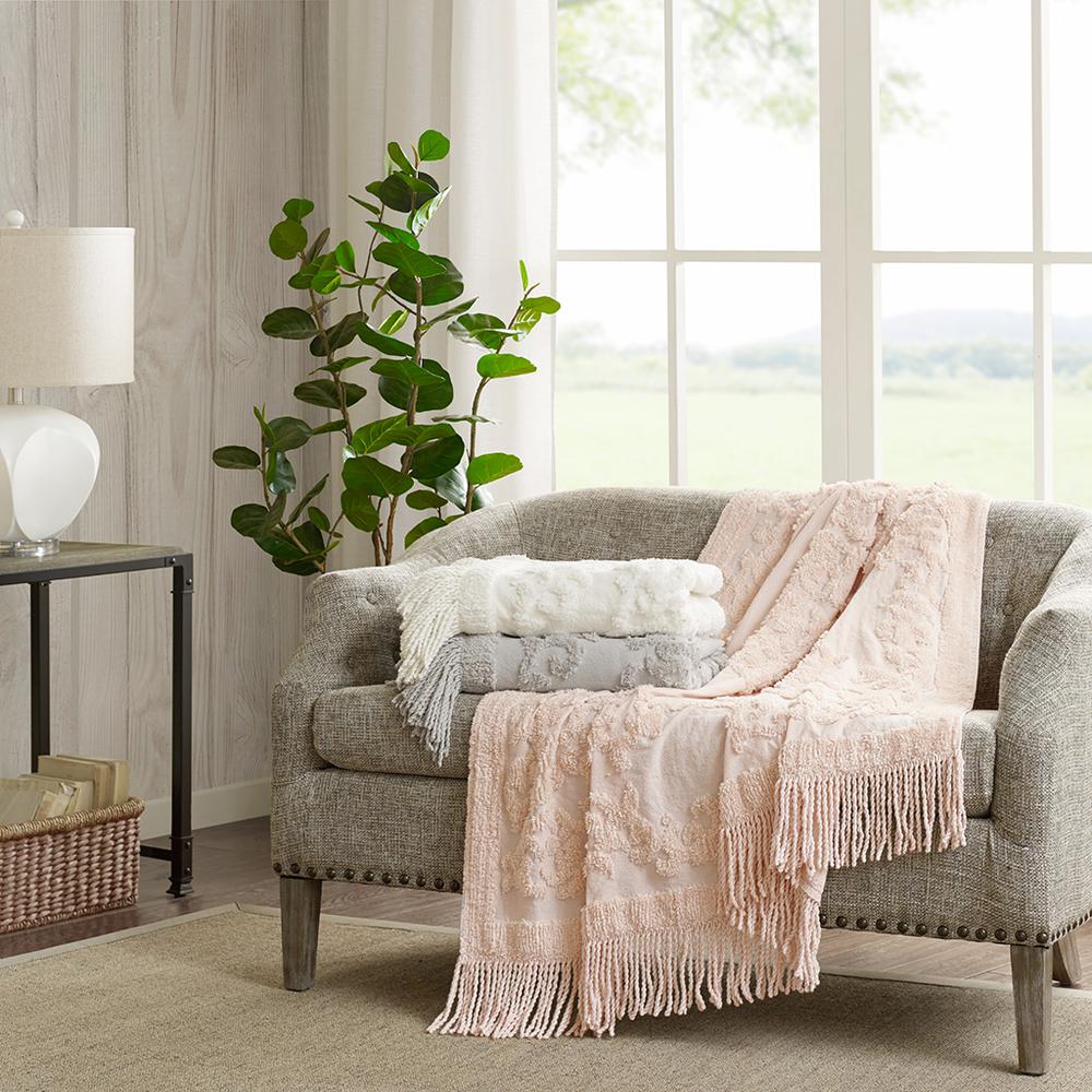 100% Cotton Tufted Chenille Lightweight Throw With Fringe Tassel 50" x 60". Picture 1
