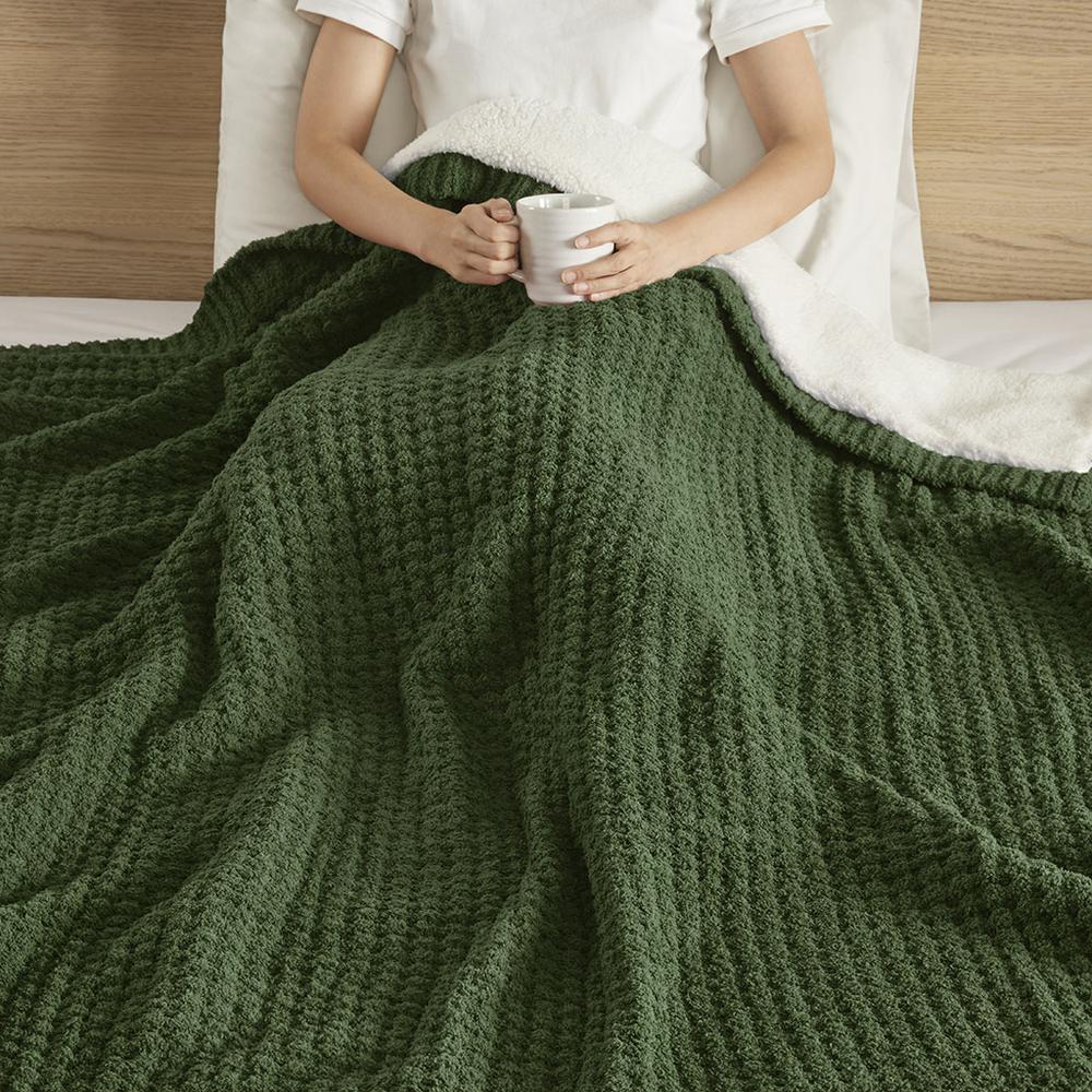 Rowan Waffle Knit Chenille Throw, Green color. Picture 5