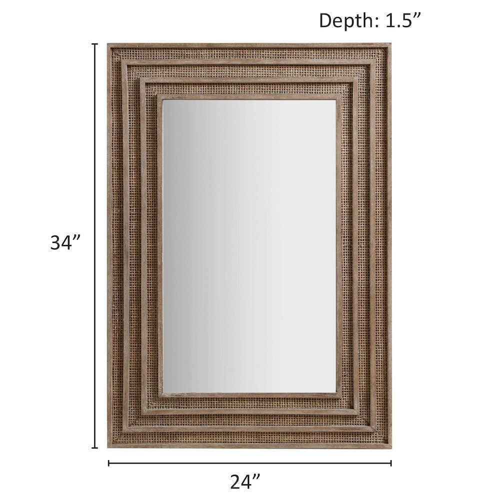 Honey Rectangular Wood and Rattan Wall Mirror. Picture 2