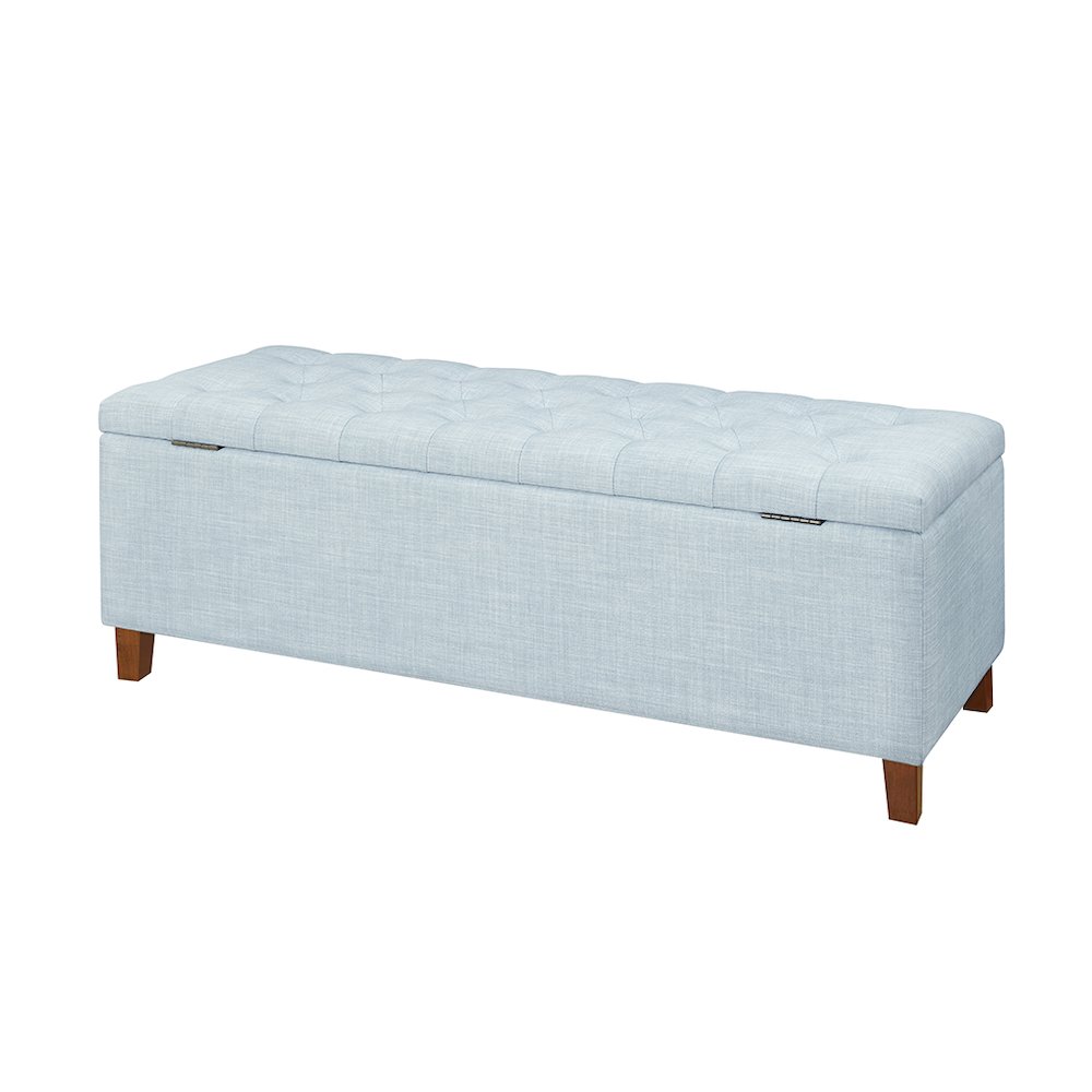 Shandra Tufted Top Upholstered Storage Bench, Light Blue color. Picture 4