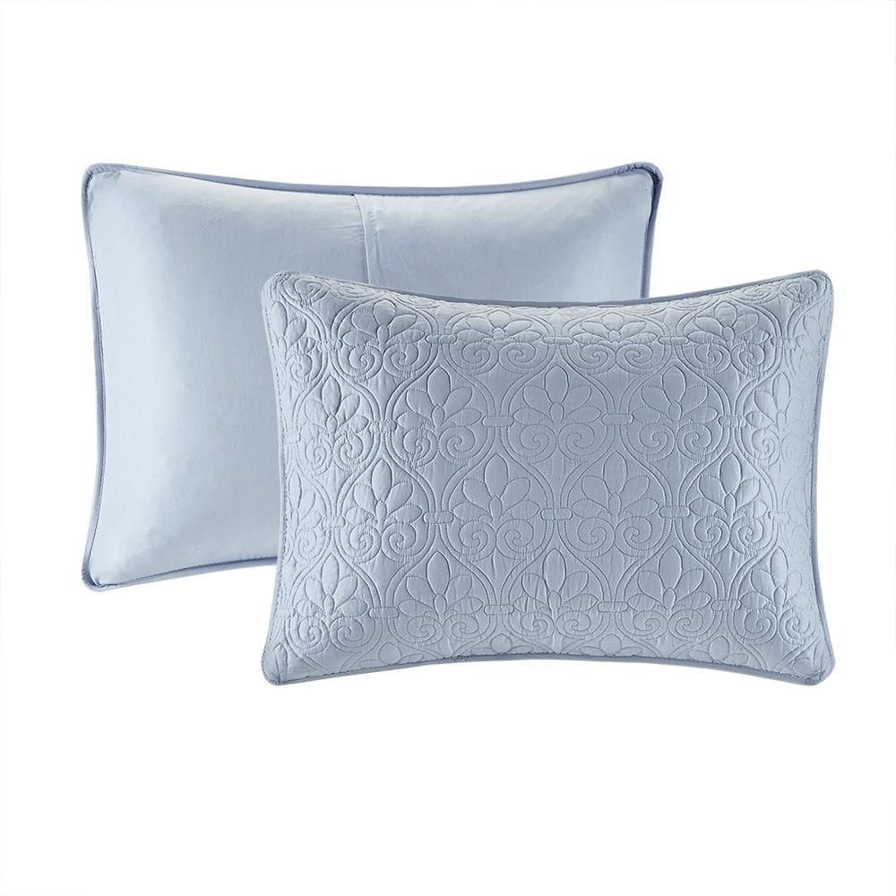 Quebec 3 Piece Reversible Quilt Set, Blue color. Picture 1
