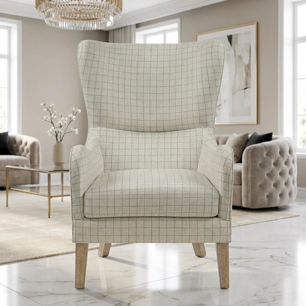 Beige Wing Chair with Stylish Design and Comfortable Upholstery. Picture 8