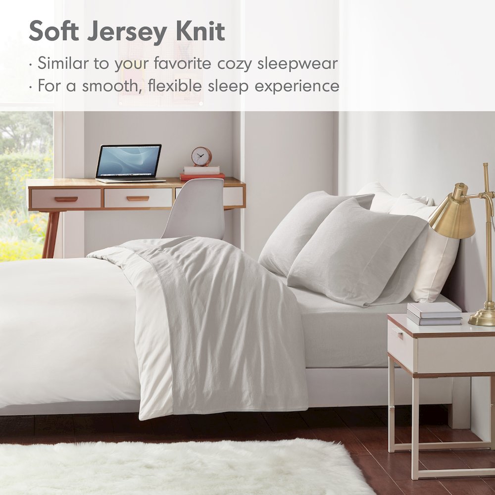 Cotton Blend Jersey Knit All Season Sheet Set, Grey color. Picture 2