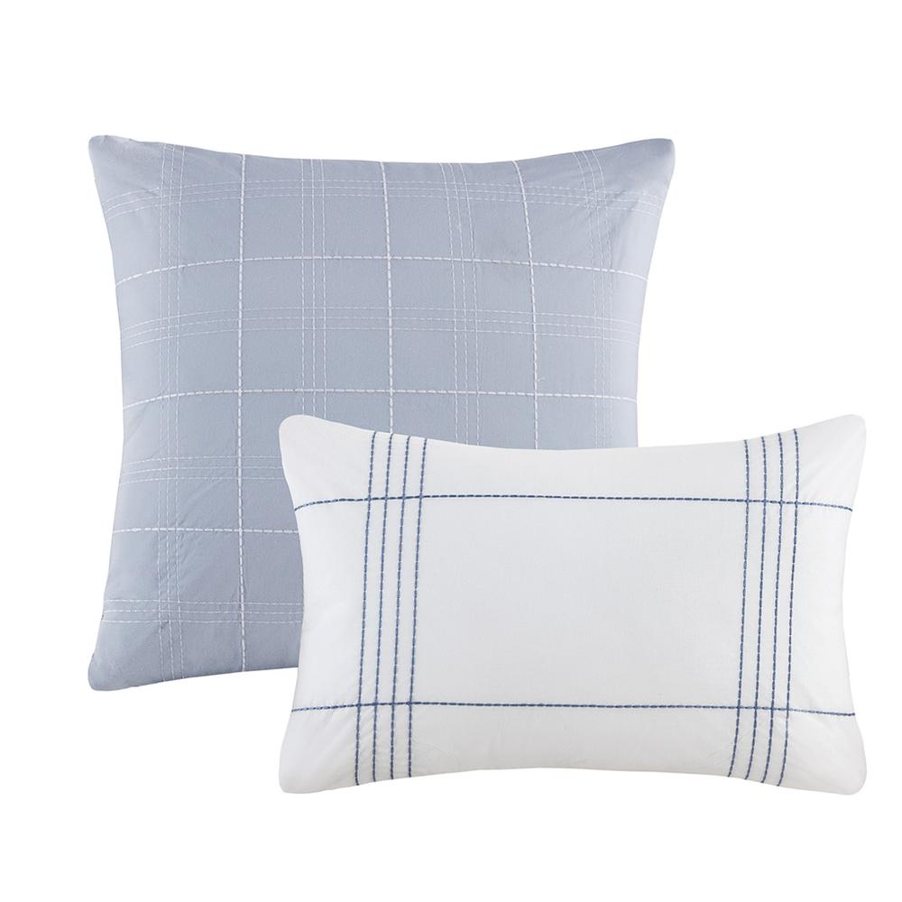 Morgan 5 Piece Cotton Jaquard Duvet Set, White/Blue color. Picture 1