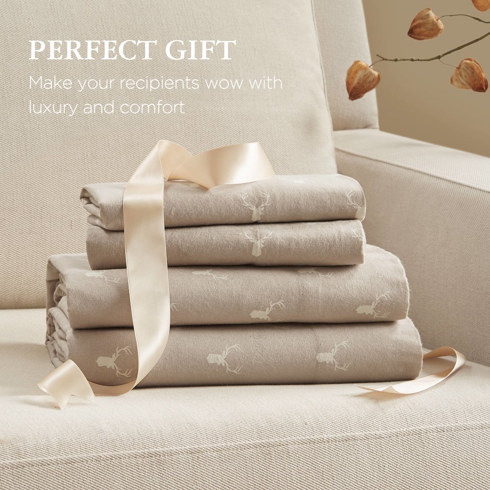 Flannel 100% Cotton Flannel Printed Sheet Set, Stag Head color. Picture 3