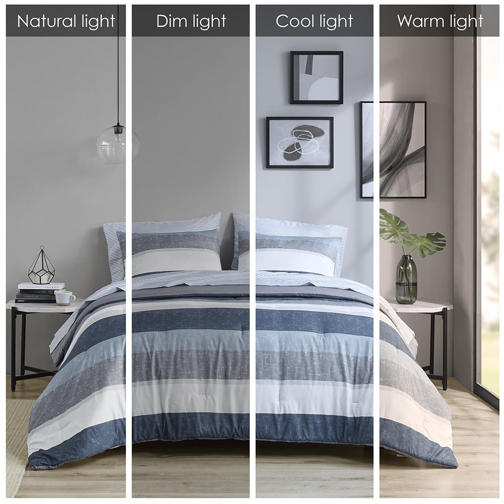 Jaxon Stripe Comforter Set with Bed Sheets, Blue/Grey color. Picture 1