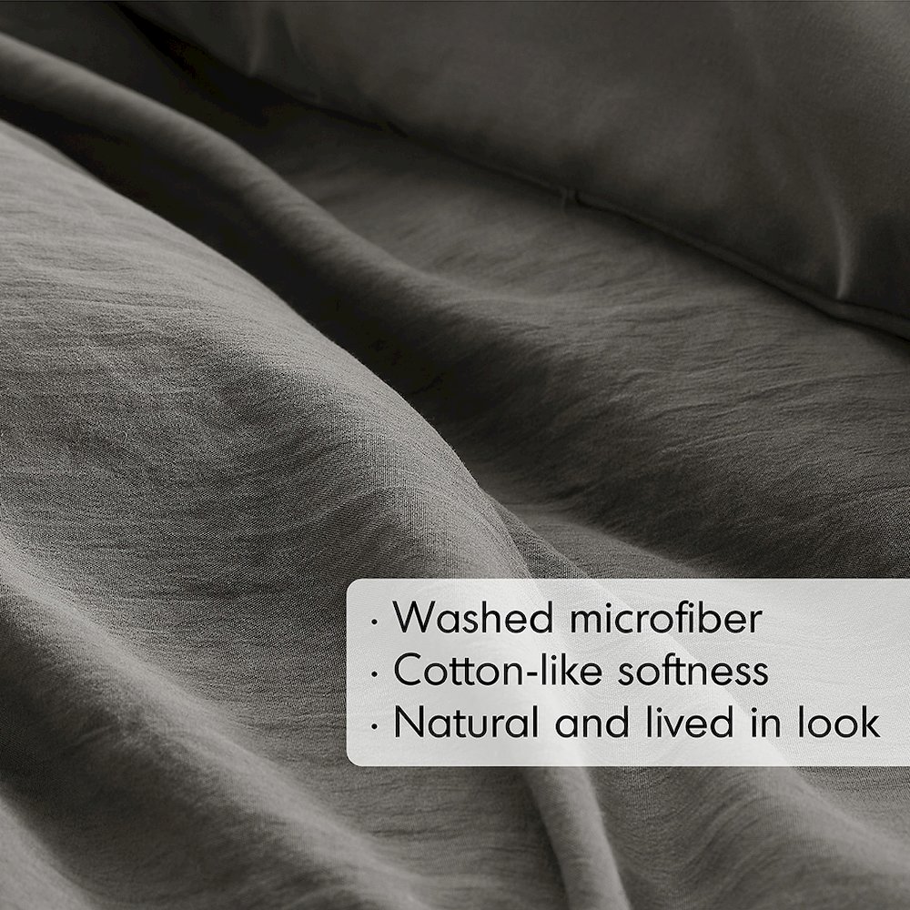 Porter Soft Washed Pleated Duvet Cover Set, Grey color. Picture 3
