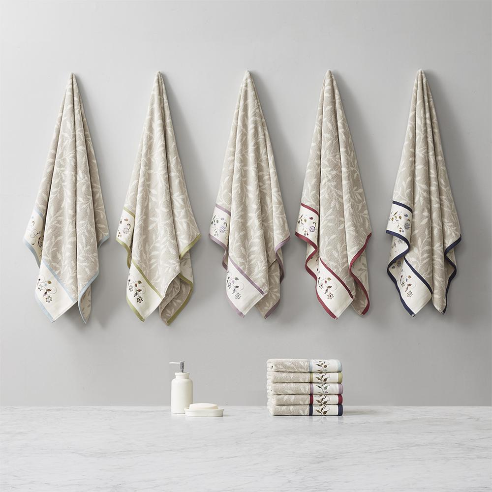 Embroidered Cotton Jacquard 6 Piece Towel Set. Picture 1